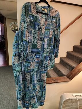 Islander Blue Multi-Print Womens 1x Wide Leg Pant Set